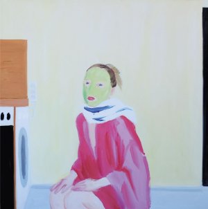 Big green mask with pink bathrobe, 2019.