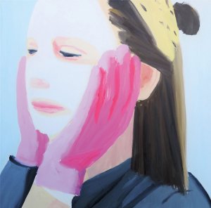 White mask with pink gloves, 2019.
